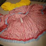 Dress Size ML Square Dance Country Farm Yellow Red Floral Skirt Blue Lace Trim Photo 9