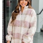 Pink Lily A Round of Applause Plaid Sherpa Pink Pullover Photo 0