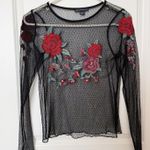 American Eagle AEO Womens Dark Romance Sheer Floral Appliqué Top Size Small Whimsigoth Fairy Photo 0