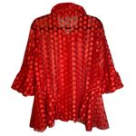 DAMEE Red Polka Dot Sheer Mesh Peplum Button Front Jacket Gray Size XL Korea Photo 5