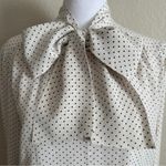 Max Mara Pussybow Secretary 100% SILK Polkadot Blouse in White and Black Sz. M/L Photo 4