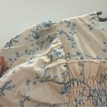 Rachel Parcell  Cream &‎ Blue Floral Print Short Puff Sleeve Smocked Peplum Top S Photo 4