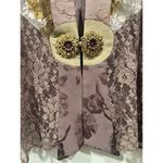 Y2K Kimono Cardigan Jacket Taupe Gray Lace Asian Rayon Toggle Purple Size M Photo 4