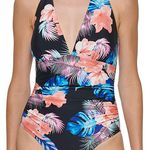 DKNY island tropical floral One Piece Halter Bathing Suit Swimsuit Photo 0