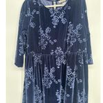 Woman Within Size 18W Blue Floral Velvet Velour Dress 3/4 Sleeve Stretch Pocket Photo 1