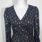 Maggy London  Black and Gold Chiffon Dress NWT Size 0 Long Sleeve Metallic Gold Photo 2