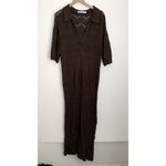 Free People Islamorada Fauxchet Sweater Maxi Crochet Dress Brown Womens Large Photo 2