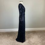AQUA Sequined Long Sleeve V-Neck Sparkly Evening Gown Navy Blue Size 4 Dress Photo 2