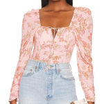 Free People  Hilary Pink Floral‎ Crop Top Puff Sleeve Square Neck Size Medium New Photo 0