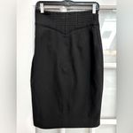 Black Halo  Classic Black Pencil Skirt Front Slit Side Zip Shabby Chic Size 4 Photo 3