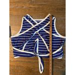 Lulus NWT  Women’s Blue Stripe Crop Top‎ Cross Back Large 0186 Juniors Photo 5