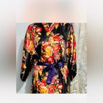 Japanese Floral Kimono SZXL Black Robe colorful Belt AND Matching Pants Satin Size XL Photo 3
