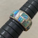 Sterling Silver Vintage NE 925 Signed  Abalone Inlay Ring Band Size 6.5 5.9g Photo 12