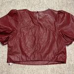 TCEC NWT Medium Vegan Faux Leather crop top balloon sleeves  dark red lined Photo 4