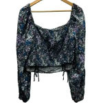 Wild Fable Floral Off Shoulder Cropped Peasant Top Puff Sleeve Large Photo 2