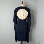 ZARA New Navy Blue Elegant Round Neck Knit Cape Dress Slit Long Sleeves Size S Photo 14