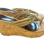 Carlos Santana Tasha Cork Wedge Platform Thong Leather Sandals Tan Gold Sz 10 Photo 0