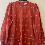 ZARA  Ruffled Eyelet Embroidered Boho Long Sleeve Mini Dress in Coral Size S Photo 5