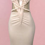 🤍 Beige Cut Out Halter Maxi Dress 🤍✨ Size L Size L Photo 0