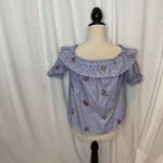 Active USA 52  Cold Shoulder Blue White Stripe Ruffle Floral Top Size Medium Photo 2