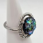 Vintage Sarah Coventry Northern Lights Silver & Iridescent Ring (4.5) Blue Photo 1