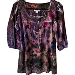 Dress Barn Blouse Y2k Medium Sheer Floral Embellished Shirt Top Fairy Whimsigoth Photo 0