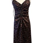 Sandro Paris Emmanuela Floral-print Satin Midi Dress In Black Red Sz 38/US 6 Photo 1