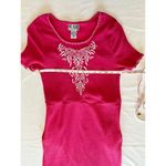 Blair Vintage Embroidered Midi Pink Crinkle Dress Size Medium Summer Beach Photo 5