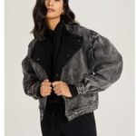 Something Navy  teddy denim puff sleeve bomber jacket Photo 0