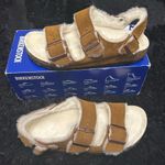 Birkenstock Milano chestnut suede fur winter sandals shoes new Photo 0