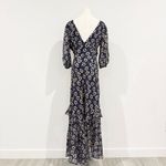 RIXO Cheryl 100% Silk Floral Puff Sleeve Ruffle Trim Tiered Midi Dress Small Blue Photo 10