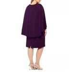 Betsy and Adam  Dress Size 14 NWT Plus Curvy Cape Overlay Sheath Dress Purple Photo 1