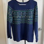 Talbots  Blue Green Jeweled Crystal Embellished Sweater L Petite Lambswool Blend Photo 0