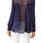 Free People Women’s The Best Button Down Navy Crochet Back Shirt Top Sz Small Photo 0