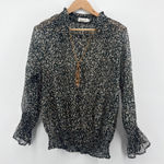 Molly Bracken Floral Sheer Blouse Smocked Ruffle Neck Long Sleeve Size Small Photo 0
