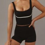 Monday Body Zion Tank Top Black Ivory Piping Medium Cropped Yoga Workout New Photo 1