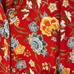 Loft Women's Button Down Blouse Long Sleeve Floral Collared Top Red Size XS Photo 2