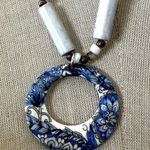 Vintage Blue & White Ceramic Bead Necklace with Donut Pendant Photo 3