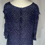 Maeve  Anthropologie 100% Silk Navy Blue White Polka Dot Ruffle Sleeves Womens 8 Photo 4