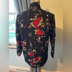 Silkland Women's Shirt Long Sleeve Kimono Top Black Red Beaded Flowers Silk Sz M Size M Photo 14