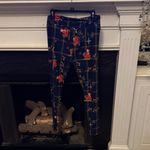 LuLaRoe Navy Plaid Leggings with Santa Print Photo 2