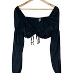 H&M  Puff Sleeve Crop Top Womens M Black Satin Fairy Cottagecore Whimsigoth Y2K Photo 0