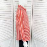 Charter Club  Multi Stripe Pattern Block Button Front Blouse   Coral White SP Photo 2