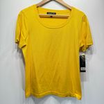 Jones New York Yellow Silk Blend Short Sleeve Round Neck Basic Sweater Top Large Photo 4