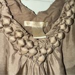 Gold Hawk 100% Silk Elegant Creamy Light Brown Sleeveless Pom Photo 4