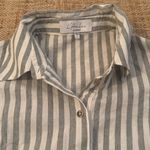 L'Academie L’Academie Revolve Grey Green White Striped Button Down Puff Sleeve Top Small Photo 1