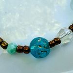 Hand Crafted Blue & Copper Colored Beaded Bracelet w Clear Faceted Beads Photo 1