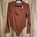 Aerie  Burnt Orange Ribbed Long Sleeve Henley Bodysuit XL NWT Photo 0