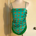 ZARA  Women’s Green Polka Dot Spaghetti Top Asymmetrical Front Blouse Cami Top Photo 5