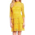 Alex Marie  Dress Womens 10 Golden‎ Yellow Nadia Tiered Lace Sheer Guipure Lace Photo 7